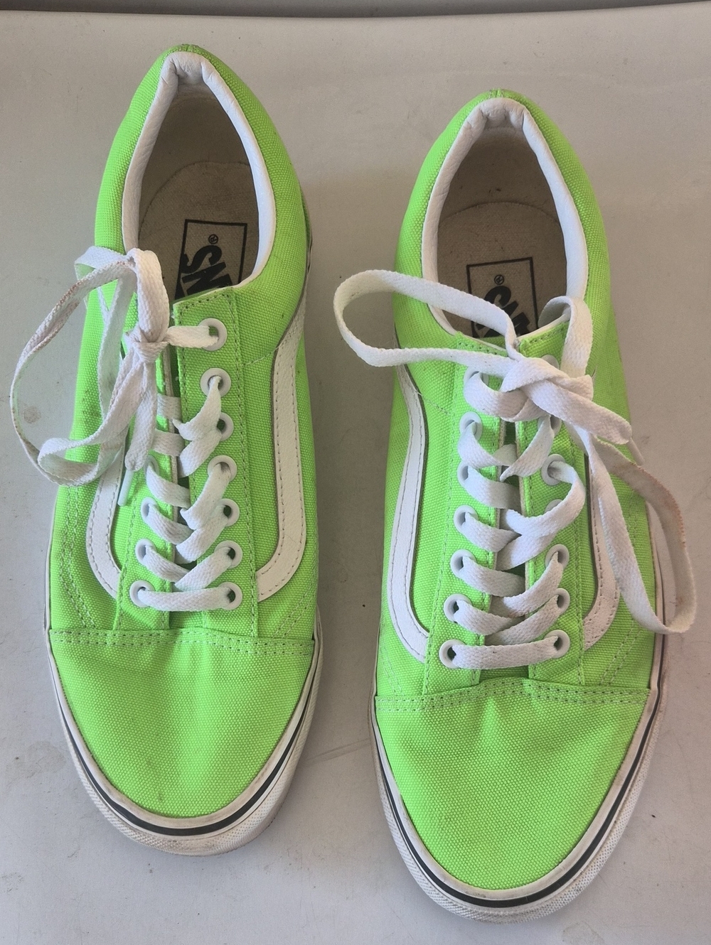 Vans Neon Lime Canvas Low-Top Sneakers with White Side Stripe